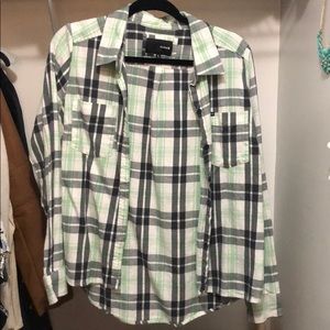 Green and Grey/Black Plaid Long Sleeve Shirt